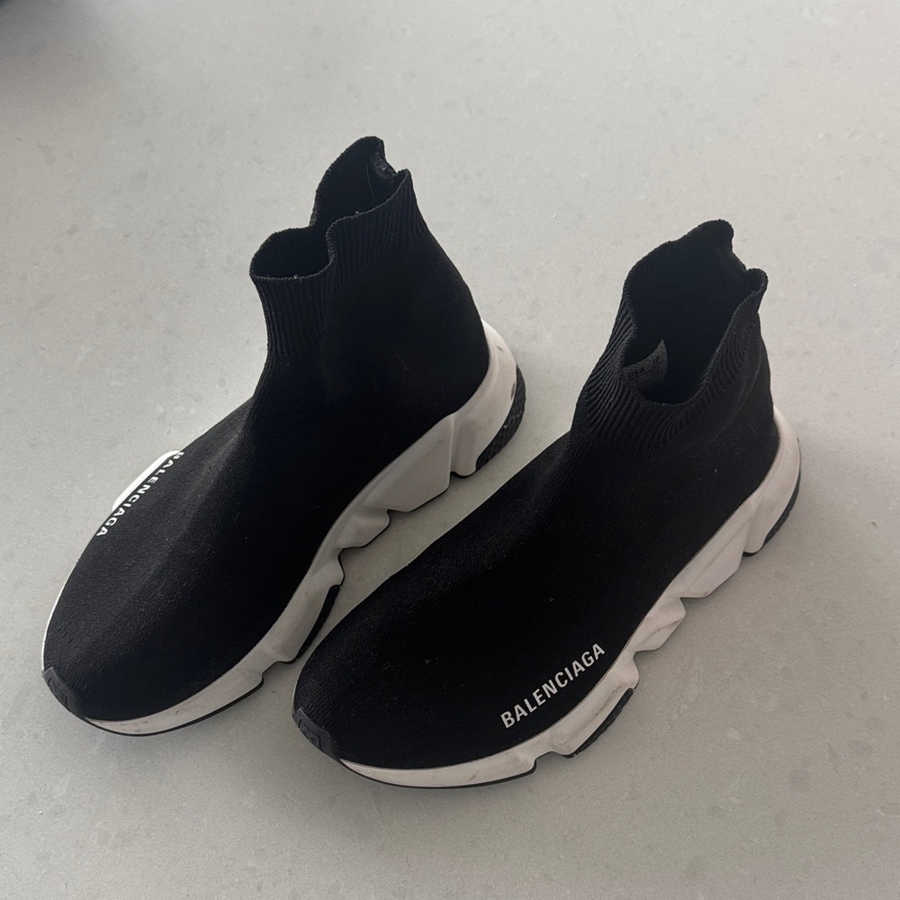 Balenciaga Black Sock Sneakers with White Soles